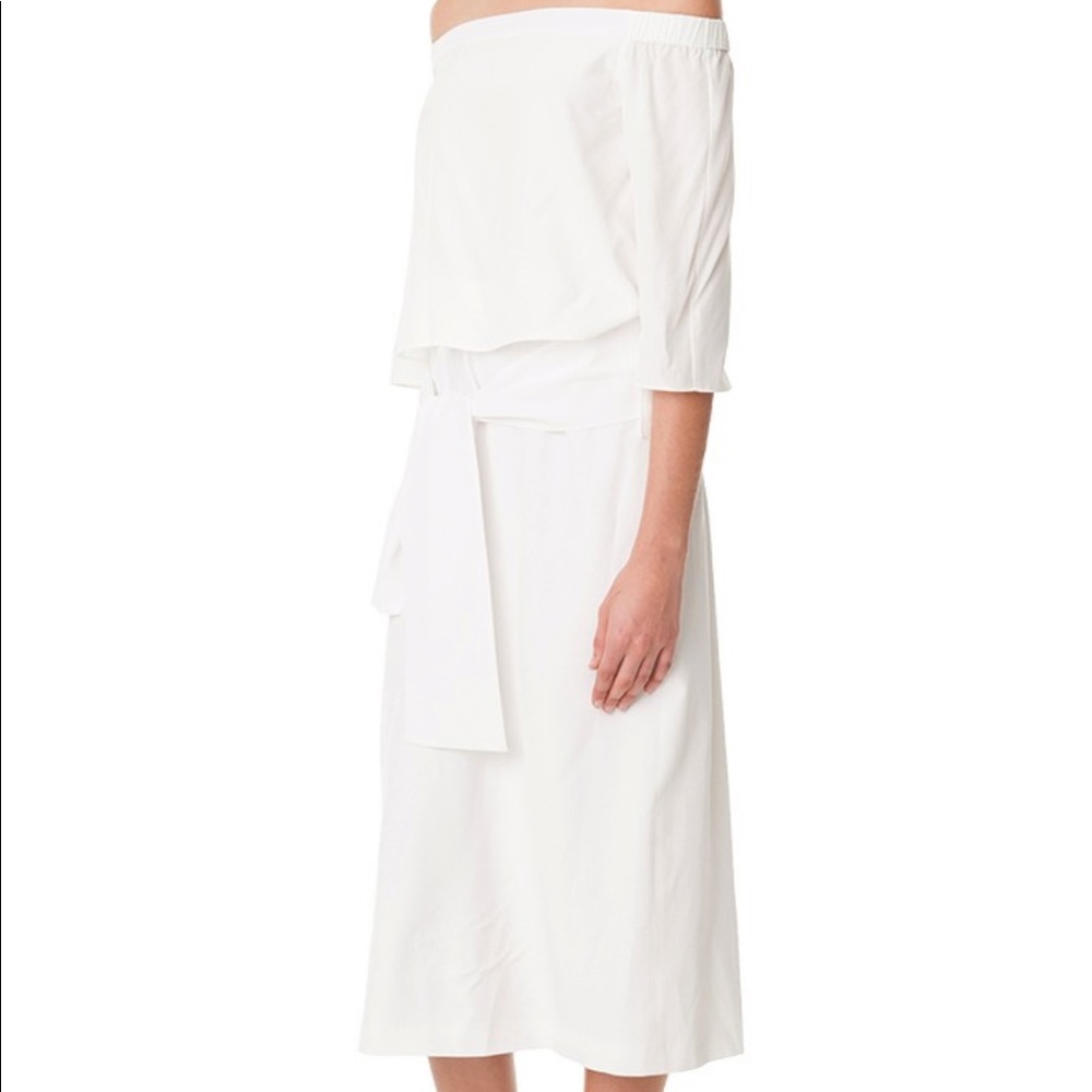 Tibi heavy silk ivory silk off shoulder midi dress